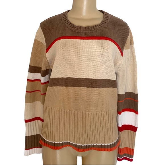 Esprit Crew Ribbed Striped Colorblock 💯% Cotton Structured Sweater Fitted Prep - Picture 9 of 9
